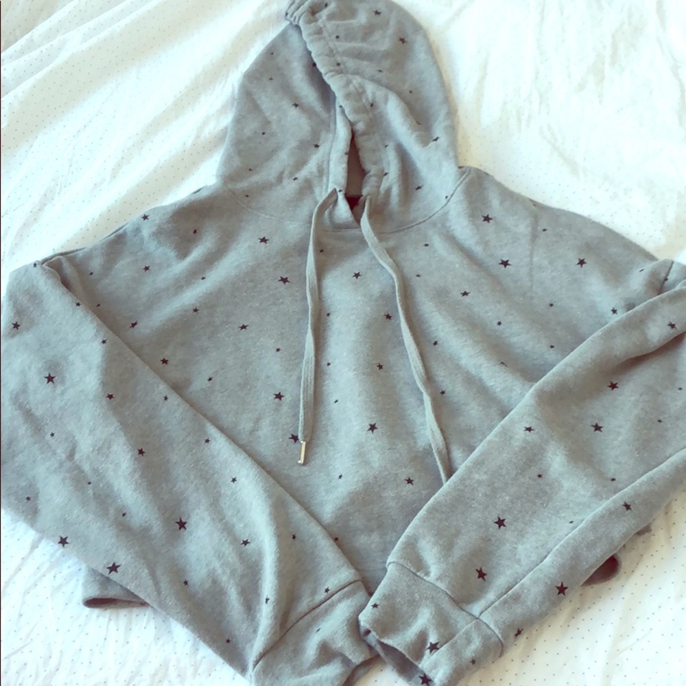 Gray cropped star sweatshirt.